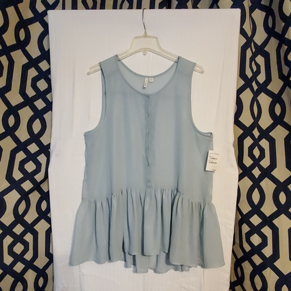 Frenchie Sheer Seafoam Sleeveless Blouse